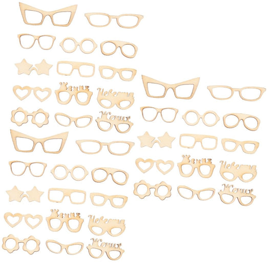 COHEALI 51Pcs Unfinished Wooden Glasses Cutouts DIY Craft Shapes Lightweight Smooth Wood Slices for Kids Painting and Creative Projects