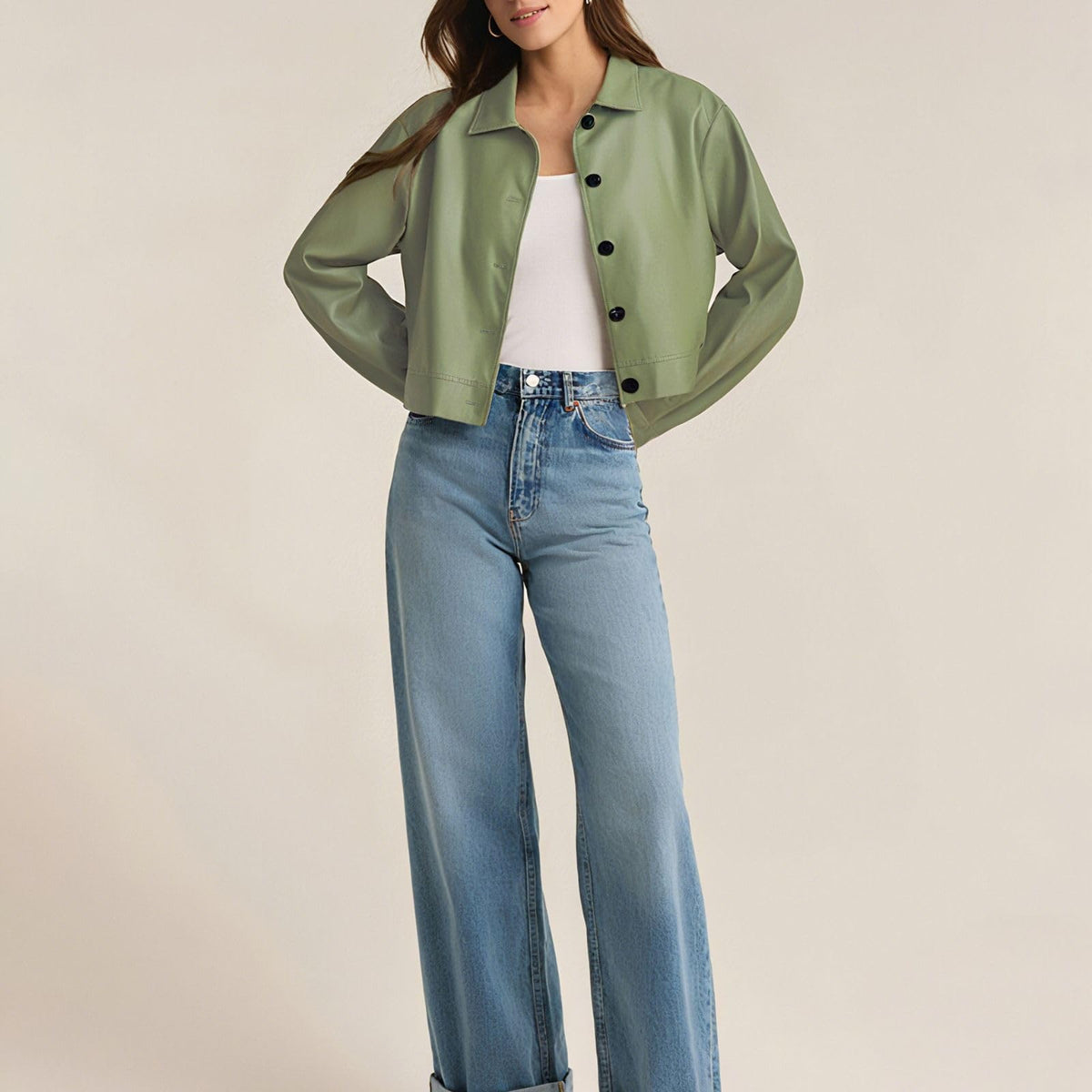 Muzly Women's Faux Leather Cropped Jackets Casual Lightweight Fall Fashion 2025 Winter Coats Outerwear Trendy Clothes(Green,XL)