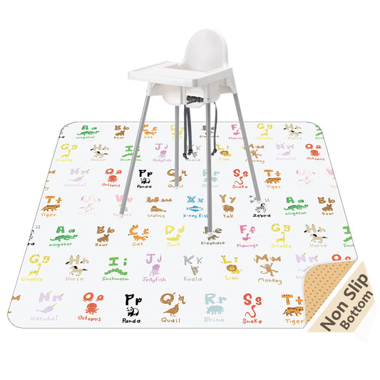 51" Splat Mat for Under High Chair/Arts/Crafts, WOMUMON Baby Washable Spill Mat Waterproof Anti-Slip Floor Splash Mat, Portable Play Mat and Table Cloth