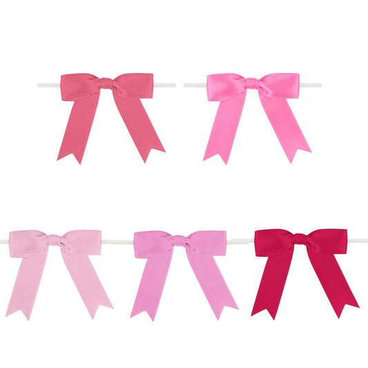 Meseey Premade Craft Bows Self Adhesive Pink Hot Pink Valentines Satin Ribbon Bows for Treat Bags Gift Wrapping Basket Wedding Baby Shower Brithday Party (Red Pink Set, 3.5 Inch)