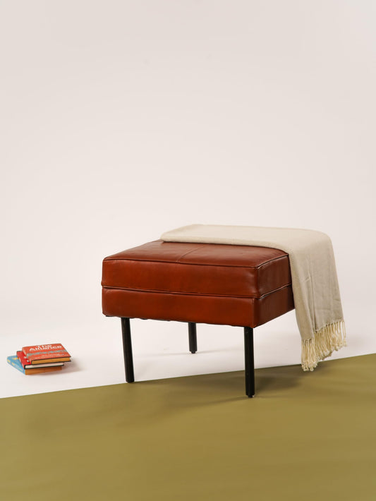 BBHHOMES Handmade Eco-Friendly Geometric Buffalo Leather Ottomon Stool Brown Color Square 24" x 24" x 18" Ottomon Stool (Knock Down) for Living Room, Bedroom Seating