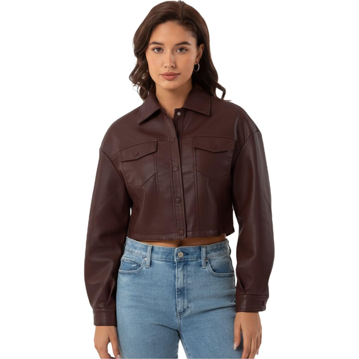 CHIGUO Women Faux Leather Cropped Jacket Trendy Moto Biker Short Jacket Fashion PU Coat Party Jacket