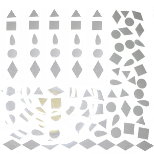Squares & Triangles Mirror Mosaic Tiles - Round, Teardrop & Diamond Shapes - Acrylic Mirror Pieces - 5 Shapes - Silver - 250pcs for DIY Crafts