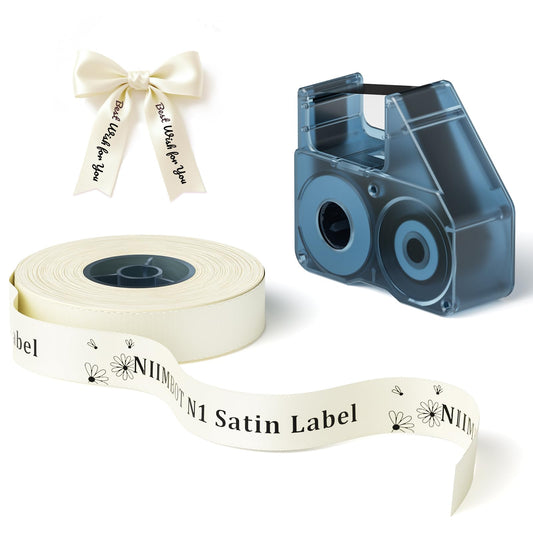 NIIMBOT N1 Satin Ribbon Label, 14mmx5.1m Pink Satin Ribbon, N1 Label Printer Ribbon for Gift, Wedding, Party Decor, Craft Work (Beige)