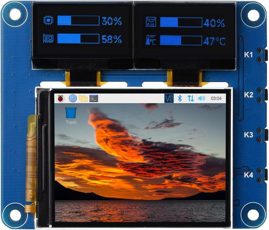 waveshare 2inch 0.96inch 40PIN OLED/LCD HAT, Onboard IPS LCD Main Screen and Dual Blue OLED Secondary Screens