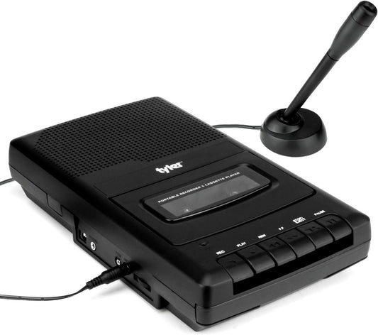 Tyler TCP-01 Cassette 120V Portable Player and Recorder - Retro Shoebox Style Music Device with Stand-Alone Microphone