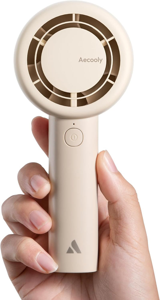 Aecooly Portable Handheld Turbo Fan - 16H Max Cooling Time, 5 Speeds, USB Rechargeable | Beige