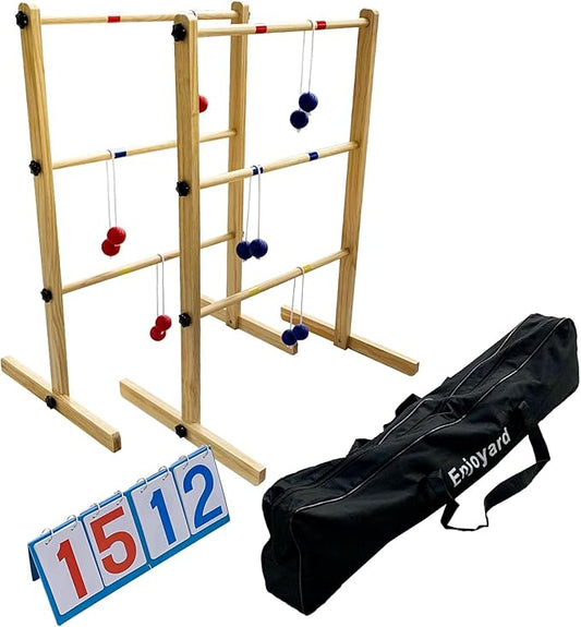Ladder Ball Set with 2 Ladders 6 Bolas and Scoreboard Lawn Game Ladder Toss Outdoor Ladder Toss Game Set Wood Ladder Ball Set