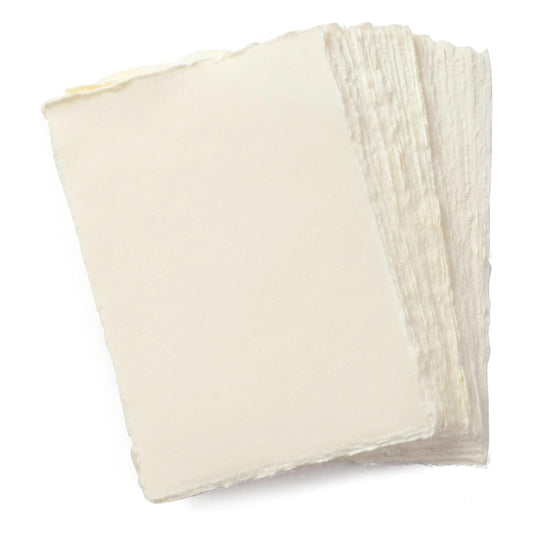 Wanderings Handmade A6 Cream Mixed Media Paper with Deckle Edge - 4x6-150 GSM -Colored Cold Press Textured Paper Made with Recycled Cotton for Crafts Card Making Sketching Watercolor - 50 Sheets