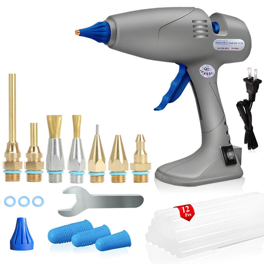 MONVICT Full Size Hot Glue Gun with 7 Copper Nozzles,120W Dual Temperature Switching, 3 Silicone Finger Covers, Corded Detachable Cord Use Stand-Up Base Anti-drip for Art DIY Craft repair