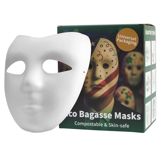 Lxins ECO Paper Mache Blank Full Face Masks for Crafts, 14 Pack Paintable White DIY Masks, Assorted 2 Styles for Art Projects, Classroom & Party Activities