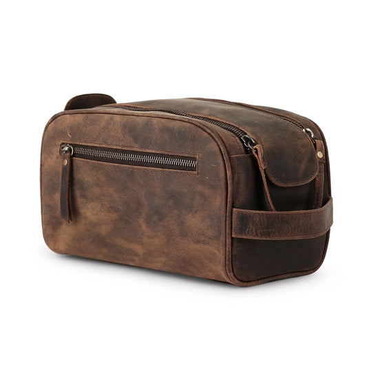 KomalC Travel Toiletry Bag – Premium Leather Dopp Kit for Men & Women with Water-Resistant Lining & Spacious Zippered Organizer
