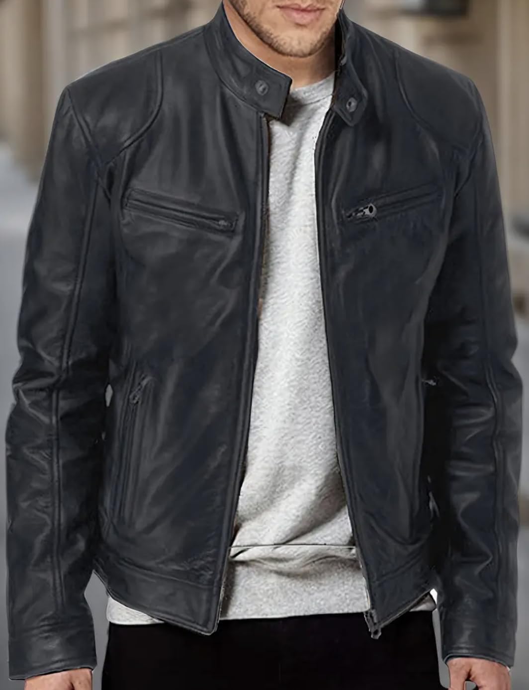 Men’s Leather Jacket Classic Biker Style Motorcycle Coat Fit Fashion Outerwear for Casual, Travel & Work Lightweight Fall & Winter Jackets for Men (US, Alpha, XX-Large, Regular, Regular, Black)