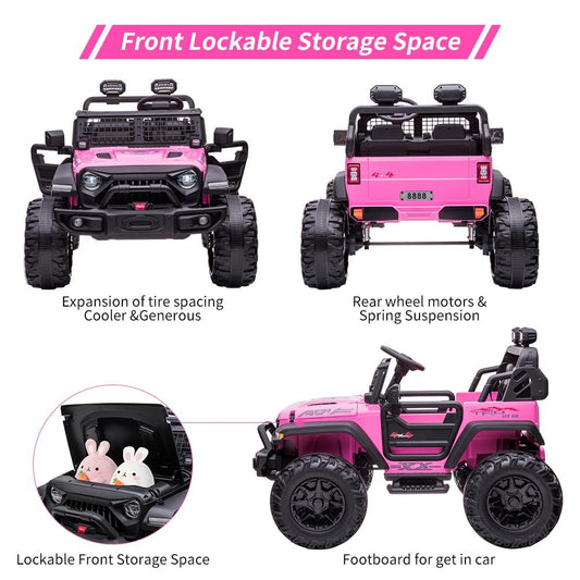 24V Kids Ride on 2 Seaters Electric Car with Remote Control, 2*120W Motors Battery Powered 20" Extra Large Seats+15.5" XL Wheels,LED Headlights, Front Storage, Bottle Holder, FM, Music for 3+ (Pink)