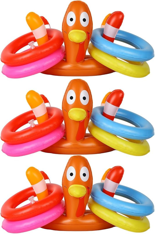 MorTime Thanksgiving 3 Pack Inflatable Turkey Hat Ring Toss Game, Party Game Toss Game Hat for Party Supplies Favors, Party Games for Kids and Adults