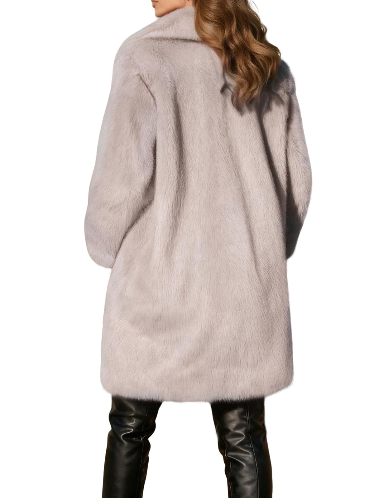 Gudasuo Faux Fur Jacket Women Zip Up Cropped Fur Coats Long Sleeve Open Front Jackets Outwear(0065 KH S)