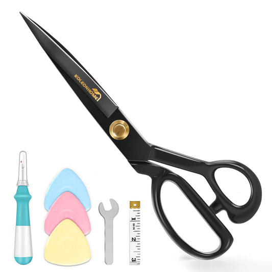 Fabric Scissors, 10 Inch SK5-High Carbon Steel Heavy Duty Tailor Shears Made in Solingen Germany, with Measuring Tape, Tailor Chalk, Seam Ripper & Wrench for Sewing, Quilting & DIY Crafts