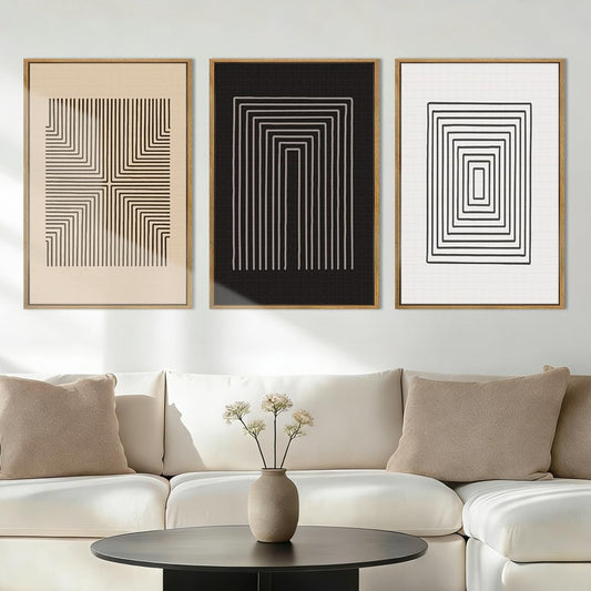 Anyzal Large Black Abstract Wall Art Framed16x24 Inch Brown and White Modern Minimalist Canvas Wall Decor Neutral Textured Art Prints for Living Room Bedroom Office Set of 3