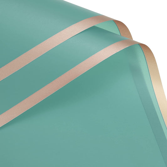 MECCANIXITY 20 Pcs Gold Edge Flower Wrapping Paper Turquoise 22.8x22.8 Inch Waterproof for Florist Bouquet Supplies, DIY Crafts, Gift/Gift Box Packaging