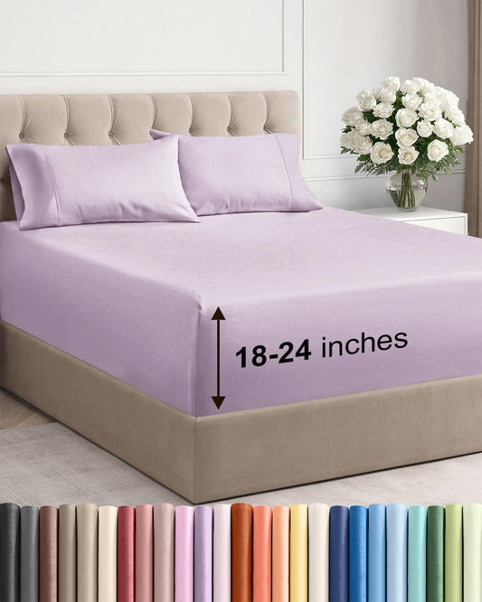 Skiennix Extra Deep Twin Sheet Set | 4-Piece Breathable Cooling Bedding - Soft, Wrinkle-Free Light Lavender