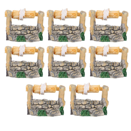 Miniature Water Well Figurine: 8Pcs Resin Fairy Garden Accessories, Tiny Water Well Micro Landscape Ornaments Kit for DIY Craft Dollhouse Decorative Accessory