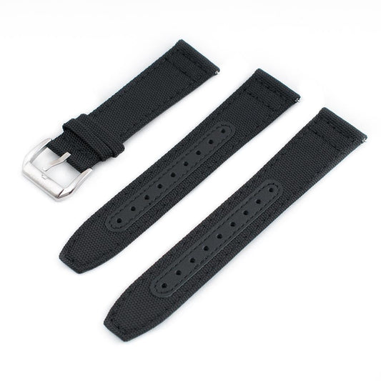 StrapHabit Quick Release Watch Band Replacement Sailcloth Watch Strap - 20mm 22mm Nylon & Leather Watch Strap (Black, 19mm)