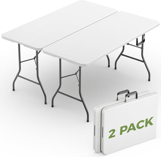 Skiennix Folding Table - 6 FT Heavy Duty Portable Plastic Table with Carrying Handle | 2 Pack for Indoor & Outdoor Events