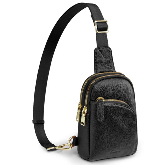 S-ZONE Small/Medium Women Leather Crossbody Sling Bag RFID Blocking Men Chest Packs Backpack Unisex, Black, Small, Retro