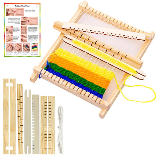 Ckyleole Weaving Loom Kit Wooden Weaving Loom Multi Craft Handcraft Wooden Looms Set Tapestry with Rods Combs Shuttles Line Instructions No Burr Mini 8.27 x 6.5 inch 1 Set(5P) Adult and Beginners