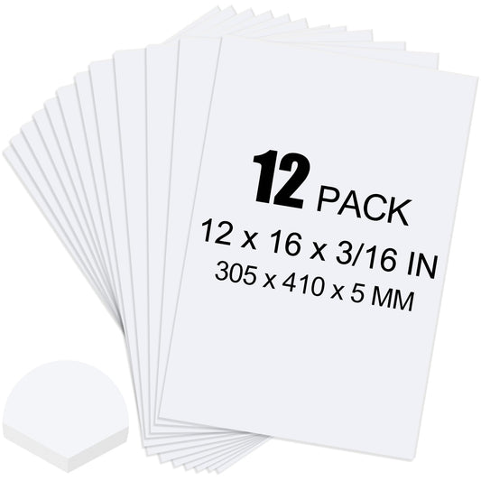 ToLanbbt 12 Pack White Foam Board, 12 x 16 x 3/16" Thick Foam Core Acid Free Poster Foamboard for Art Craft Projects, Painting, Displaying, Signage, Wedding, School