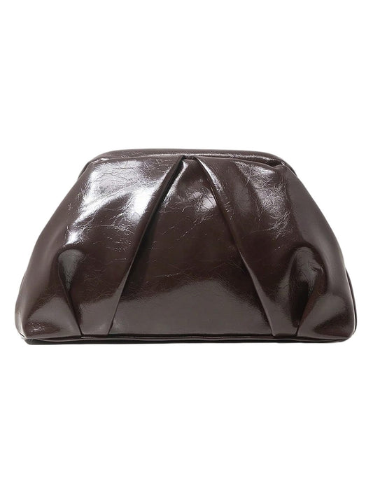 QWINEE Women's Ruched Clutch Purses PU Leather Kiss Lock Dumpling Bags Vintage Evening Handbags Coffee Brown One Size