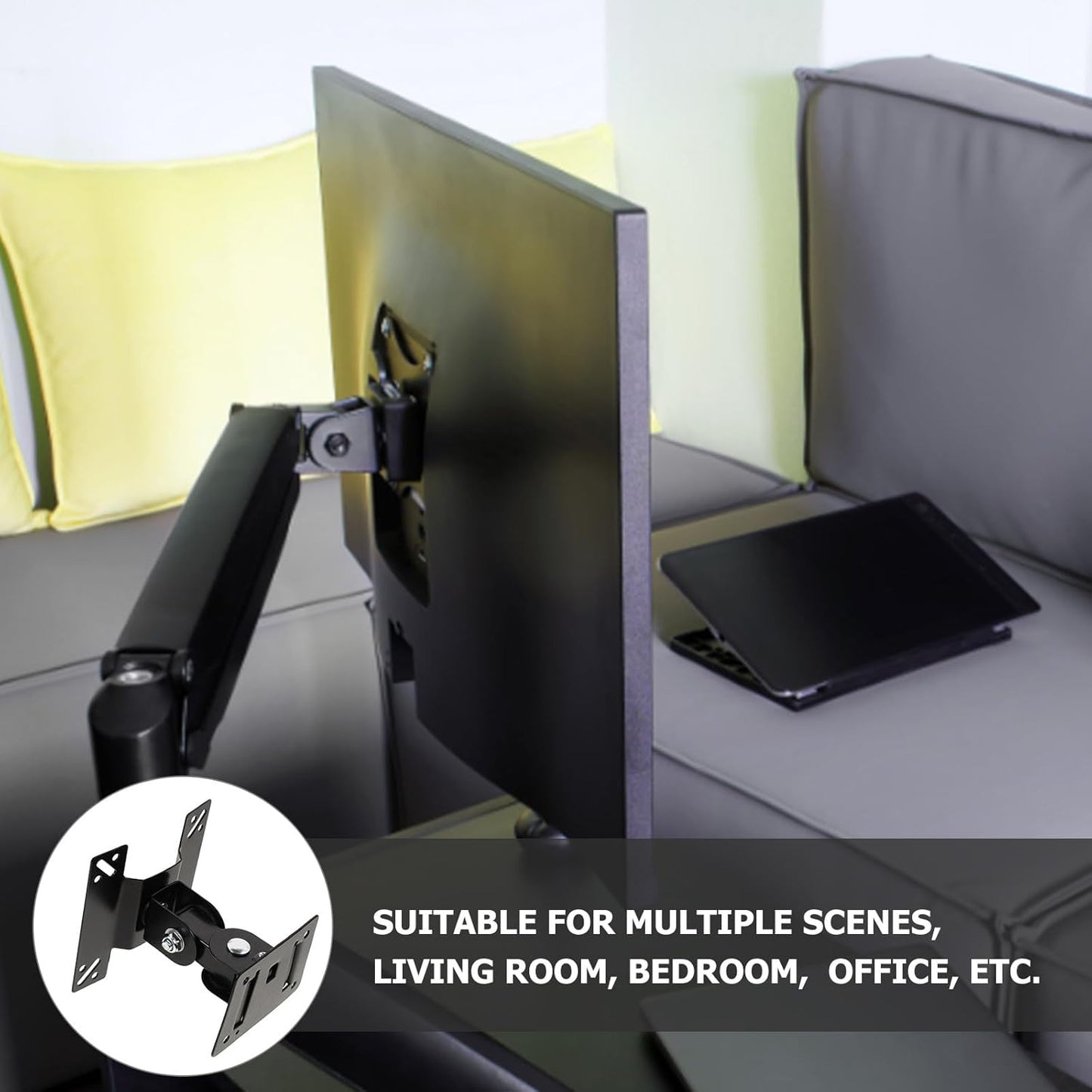 Luxshiny 360 14-27 Inch Rotatable Monitor Wall Mount Bracket Swivel Tv Wall Stand for LCD Screens Metal Shaft Support