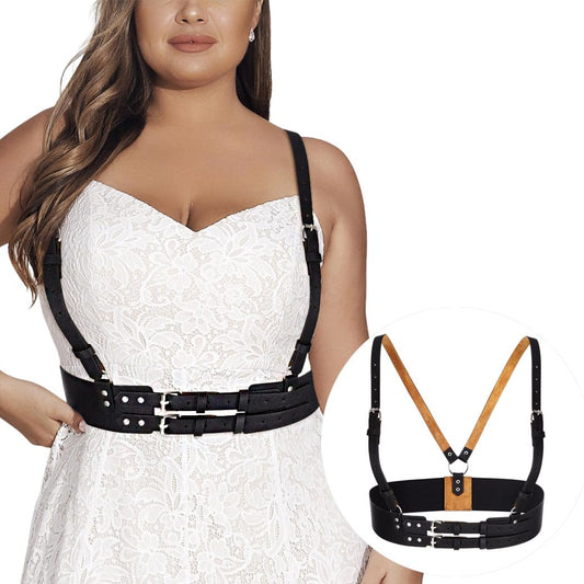 BODIY Plus Size Leather Harness Belt Wide Waist Belt PU Black Harness Punk Belts Halloween Rave Accessory for Women