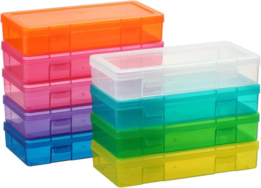 Novelinks Plastic Storage Bins - Stackable Mini Clear Organizers with Lids | 9 Pack Medium Size