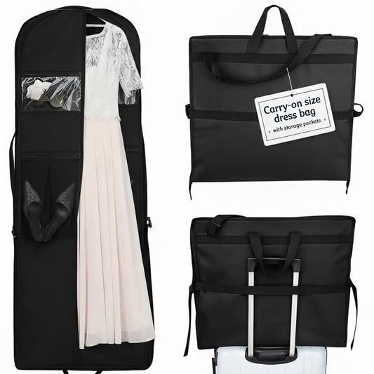 Wedding Dress Garment Bag 72" – Waterproof Trifold Travel Garment Bag for Bridal Gown with Shoulder Strap, Suitcase Sleeve & Accessory Pockets – Fits Full Skirts, Oxford Fabric, Carry Handle