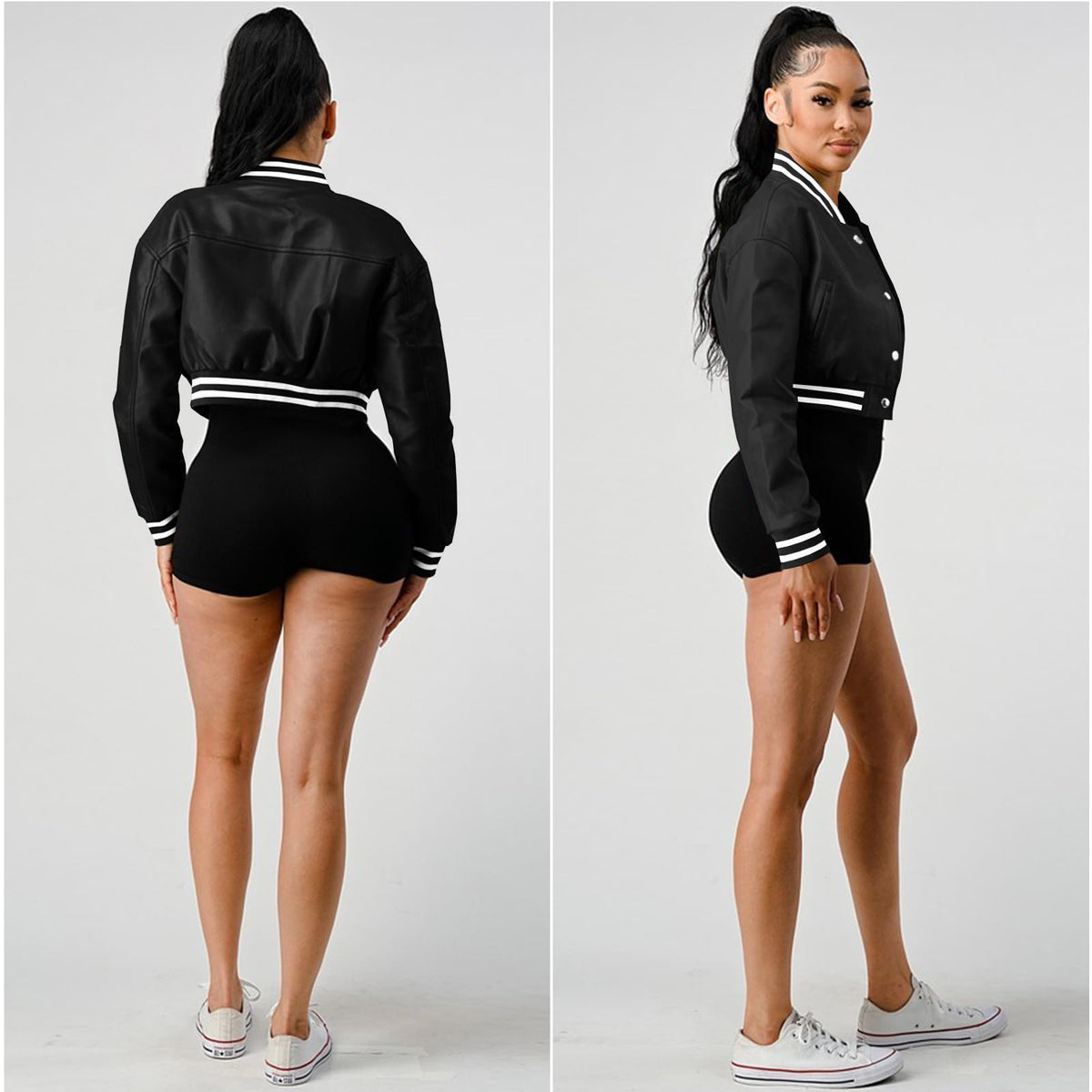 Xaspee Varsity Bomber Jacket Women Causal Baseball Crop Top Letterman Faux Leather Snap Button Sports Outwear Jackets (Burgundy, L)
