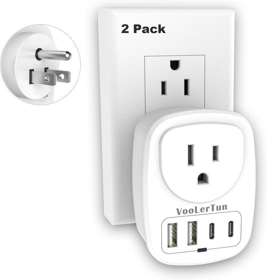 VooLerTun 2 Pack Outlet with USB Ports Cruise Approved Power Strip Wall Outlet Extender Splitter, USB Outlet Plug