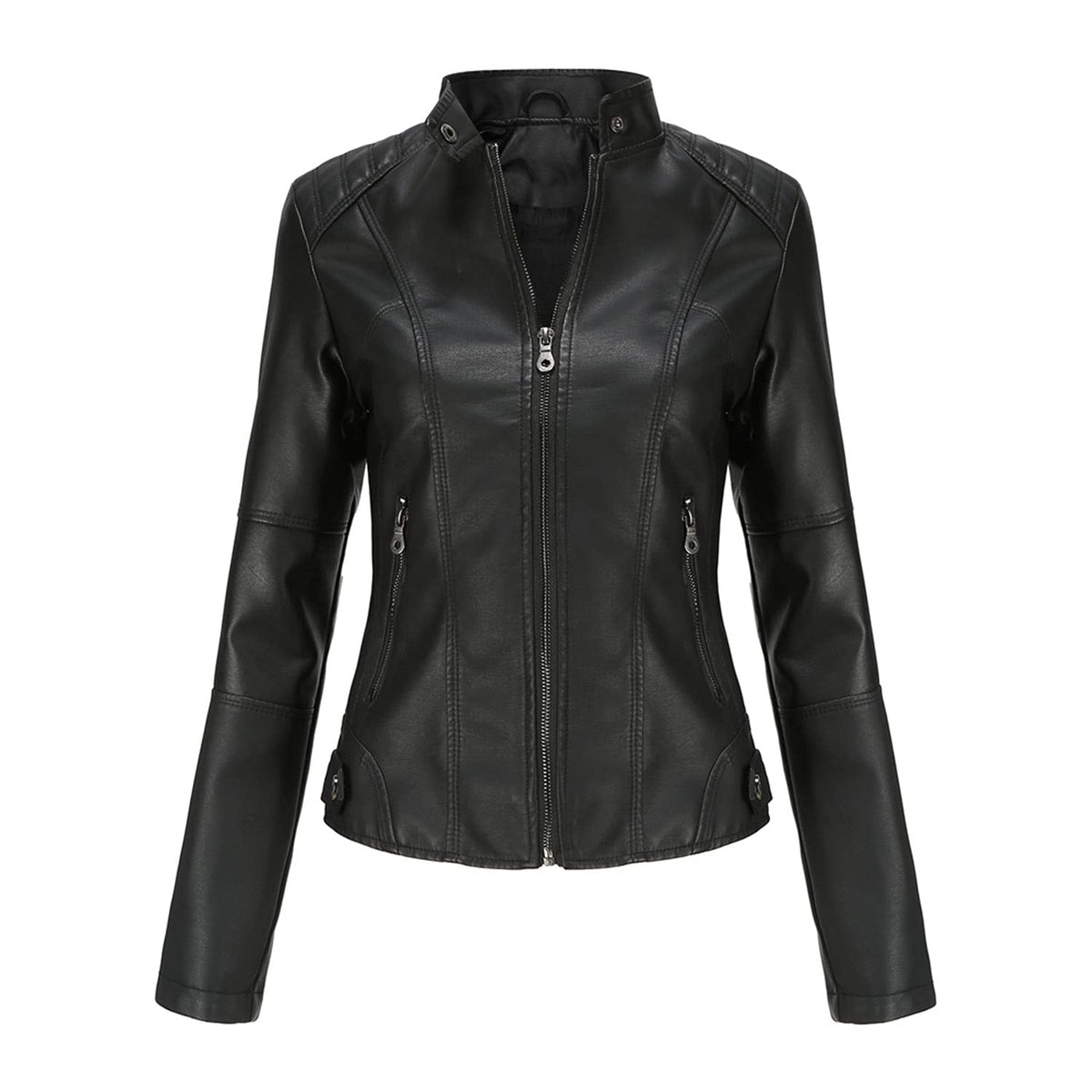 DEAR MODEL Faux Leather Jacket Women Bomber Jacket Women's Belted Motorcycle Jacket,Black,M