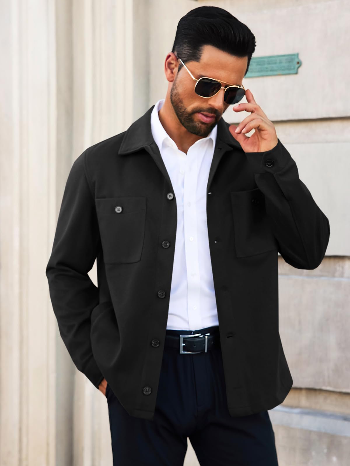 Runcati Mens Lightweight Shirt Jacket Button Down Long Sleeve Shacket Casual Fall Warm Work Stylish Jackets with Pocket