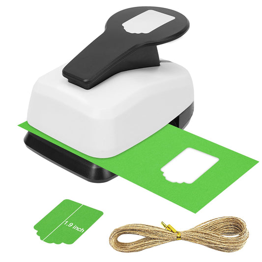 UCEC Paper Craft Tag Punch 2 Inches with 1 Roll Hemp Rope 32ft, Tag Shape Lever Action Craft Puncher for Paper Crafting Scrapbooking Cards Arts for DIY Projects