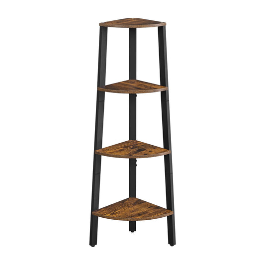 VASAGLE Corner Shelf Stand, 4-Tier Corner Bookshelf, Industrial Ladder Shelf, Plant Stand for Living Room, Office, Kitchen, Rustic Brown and Black ULLS34X