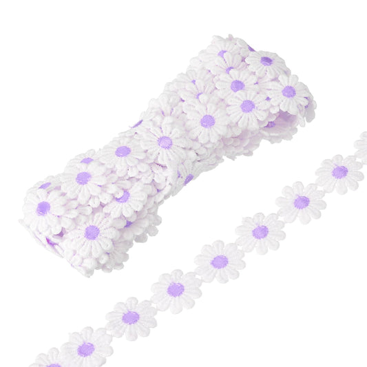 uxcell Flower Lace Trim, 5 Yards 1 Inch Wide Delicate Floral Edge Lace Trim Ribbon DIY Handmade Patchwork Ribbon Sewing Supplies Crafts, White-Purple