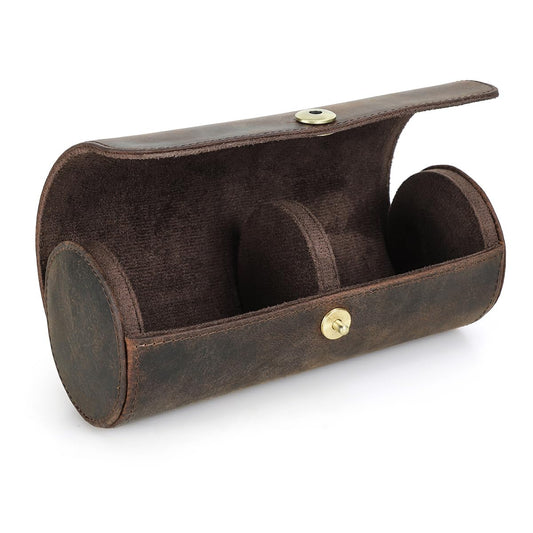 CONTACTS Tie Travel Holder for Men Crazy Horse Leather Handmade Ties Case Small Neckties Organizer Mens Tie Anti Wrinkle Storage Roll