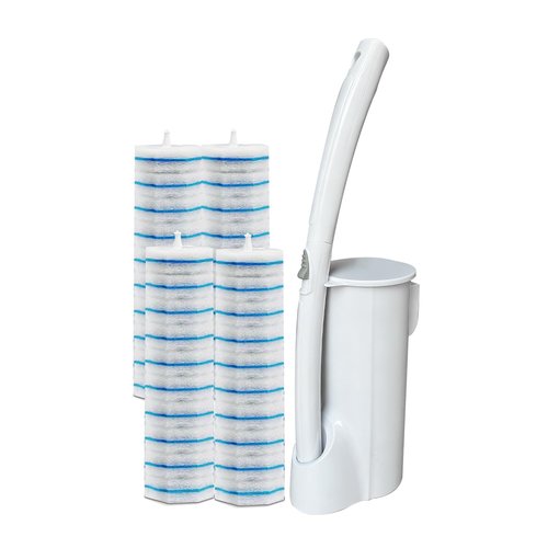 40 Disposable Toilet Brush Refills Srubber Pads, Wall Mounted Toilet Bowl Holder Set Toilet Cleaning System Starter Kit, Scrubbing Toilet Wand Pads