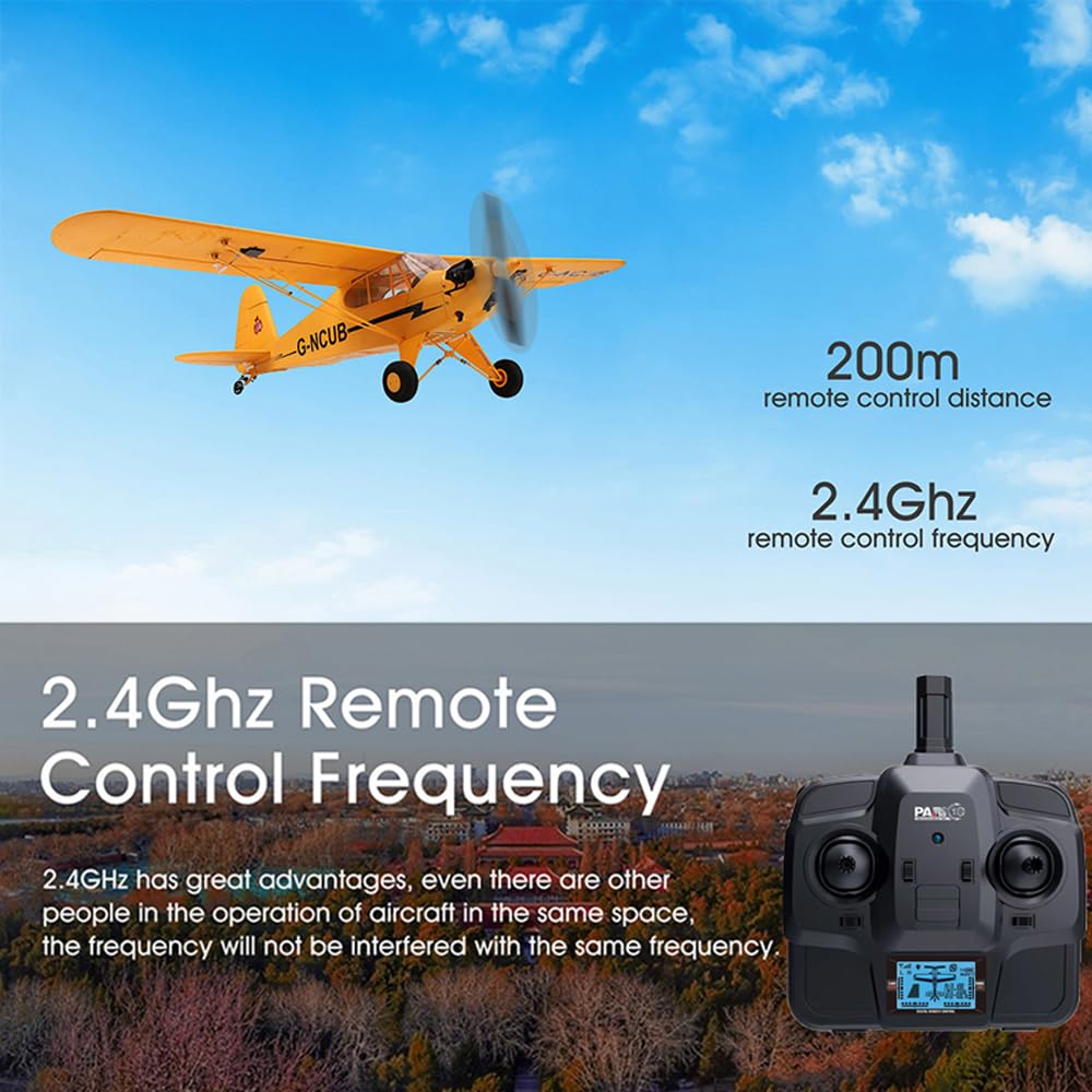 Park10 Toys RC Plane 5CH J3-CUB Remote Control Airplane for Adults 1406 Brushless Motor Outdoor 3D6G Fixed Wing Stunt RC Aircraft with Replaceable Parts (2BSL Yellow)