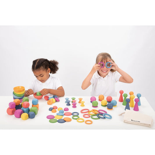 TickiT Rainbow Wooden Super Set | Set of 84 | 12 Shapes | 7 Colors | Loose Parts Play Set for Babies and Toddlers 10m+ | Inspire Curiosity and Open-Ended Play