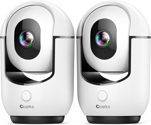 Cloarks 2K 2-Way 24/7, 2 Pack Pan/Tilt Security Camera, WiFi Indoor Cameras for Home Security with AI Motion Detection