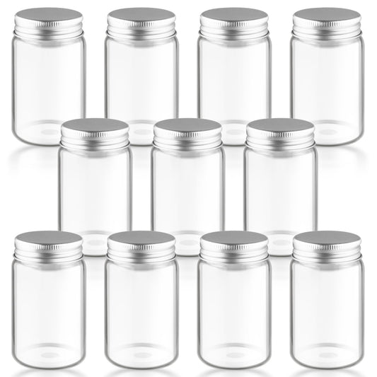 DynnnDy 10Pcs 100ml/3.4oz Mini Clear Mason Jars Empty Glass Bottles with Aluminum Lids Round Containers for Cosmetics,Food Storage,Travel & Crafts