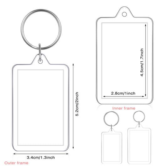 Yaomiao 50 Pcs Acrylic Photo Frame Keychain Holder 1.3 x 2 Inch Photo Picture Insert Blank Keyring for DIY Craft