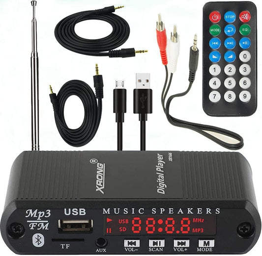 XRONG Radio,MP3 4-Digital 3.5mm Bluetooth Audio Receiver FM Digital Player,LED Display,SD Card/USB Playback Audio